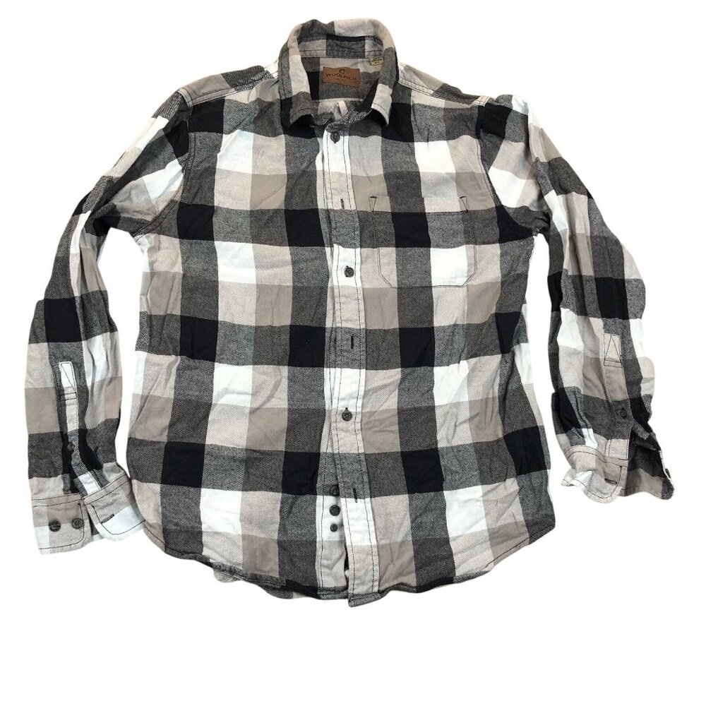 Woolrich Mens Button-Up Shirt Medium White Gray Long-Sleeve Casual Top Pocket